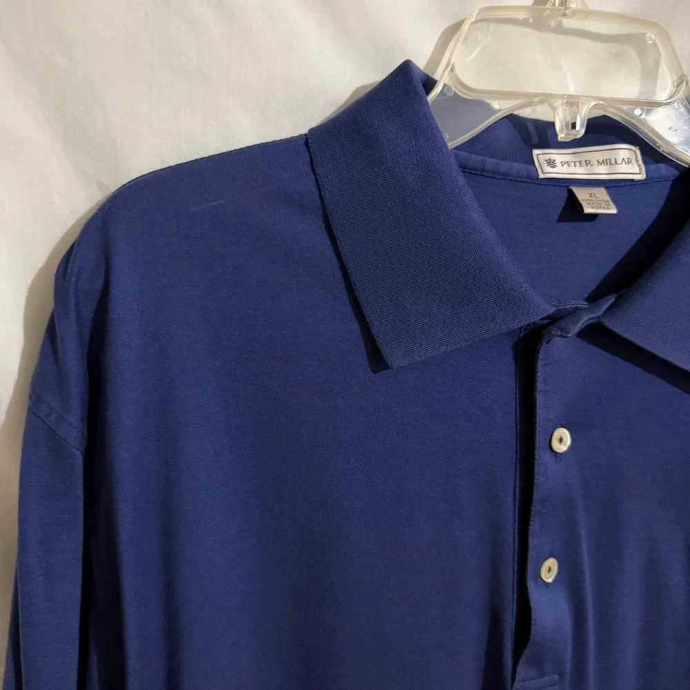 Peter Millar Polo Shirt Mens XL Blue Long Sleeve Cotton GS Logo Casual Golf